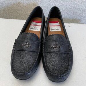 NEW Coach Womens Odette Moccasin Logo Pebbled Leather Loafer Slip On 6 Black